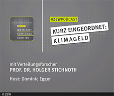 Das neue Podcast-Format gibt kurze ökonomische Einordnungen zum aktuellen Debatten. In der ersten Folge spricht Podcast-Hot Dominic Egger mit ZEW-Verteilungsexperte Holger Stichnoth über das Klimageld.